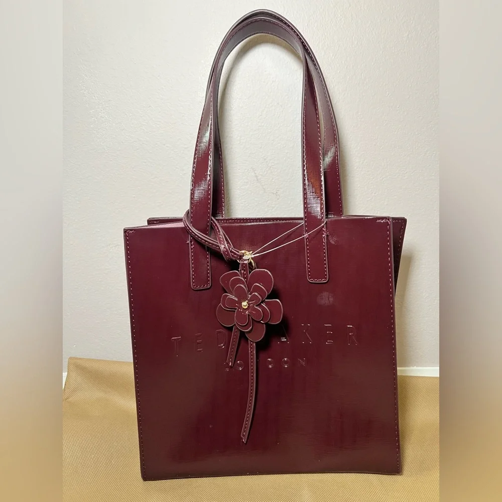 Ted Baker London Burgundy The Icon Tote Bag with Flower Charm - Picture 7 of 8